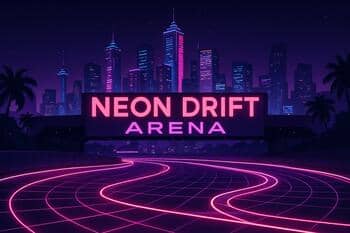 Neon arena at night with glowing grid