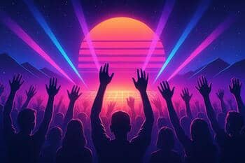 Crowd hands raised with synchronized glow