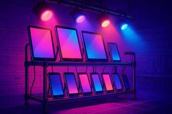 Device rack for multi-size testing under colored lights