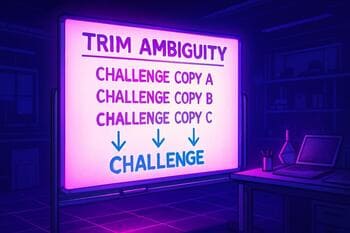 Whiteboard with challenge copy alternatives and arrows