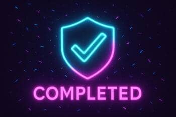 On-screen completion feedback with crest and confetti