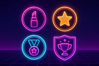 Set of collectible badges with neon edges