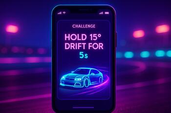 Phone UI showing drift angle challenge card