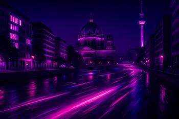 Berlin riverside lights reflecting over the Spree