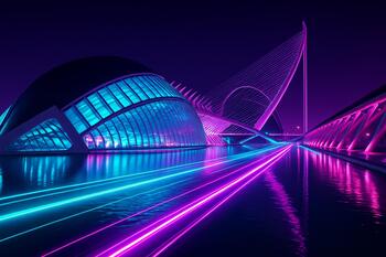 Valencia harbor with neon reflections