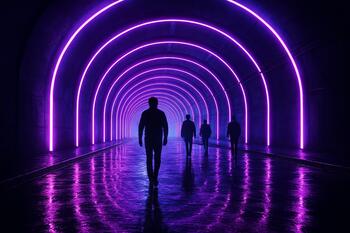 Walk-in tunnel with violet light ribs