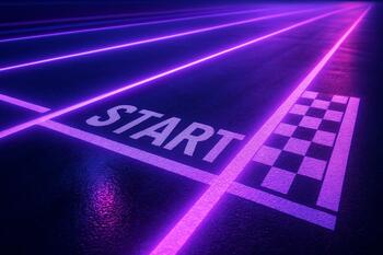 Starting grid with violet lane markers