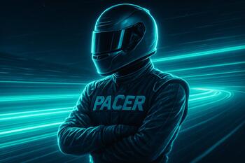 Front card with Pacer driver in cyan glow