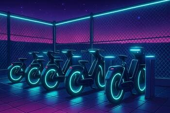 Bike docks near arena fence