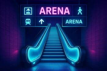 Metro up-ramp with cyan lighting