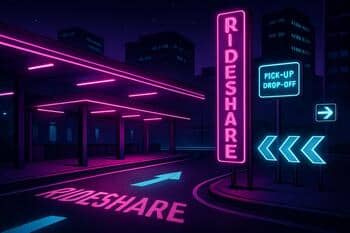Rideshare loop with neon arrows
