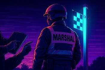 Marshal briefing near lighted flag post