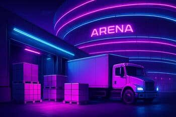 Truck dock with pallets near arena grid