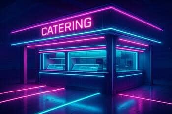 Catering station with neon accents